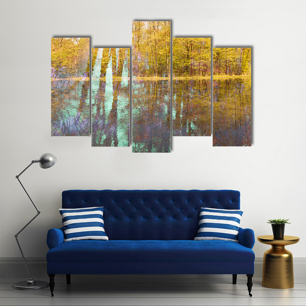 Autumn Lake Abstract with Light Streaks Canvas Wall Art