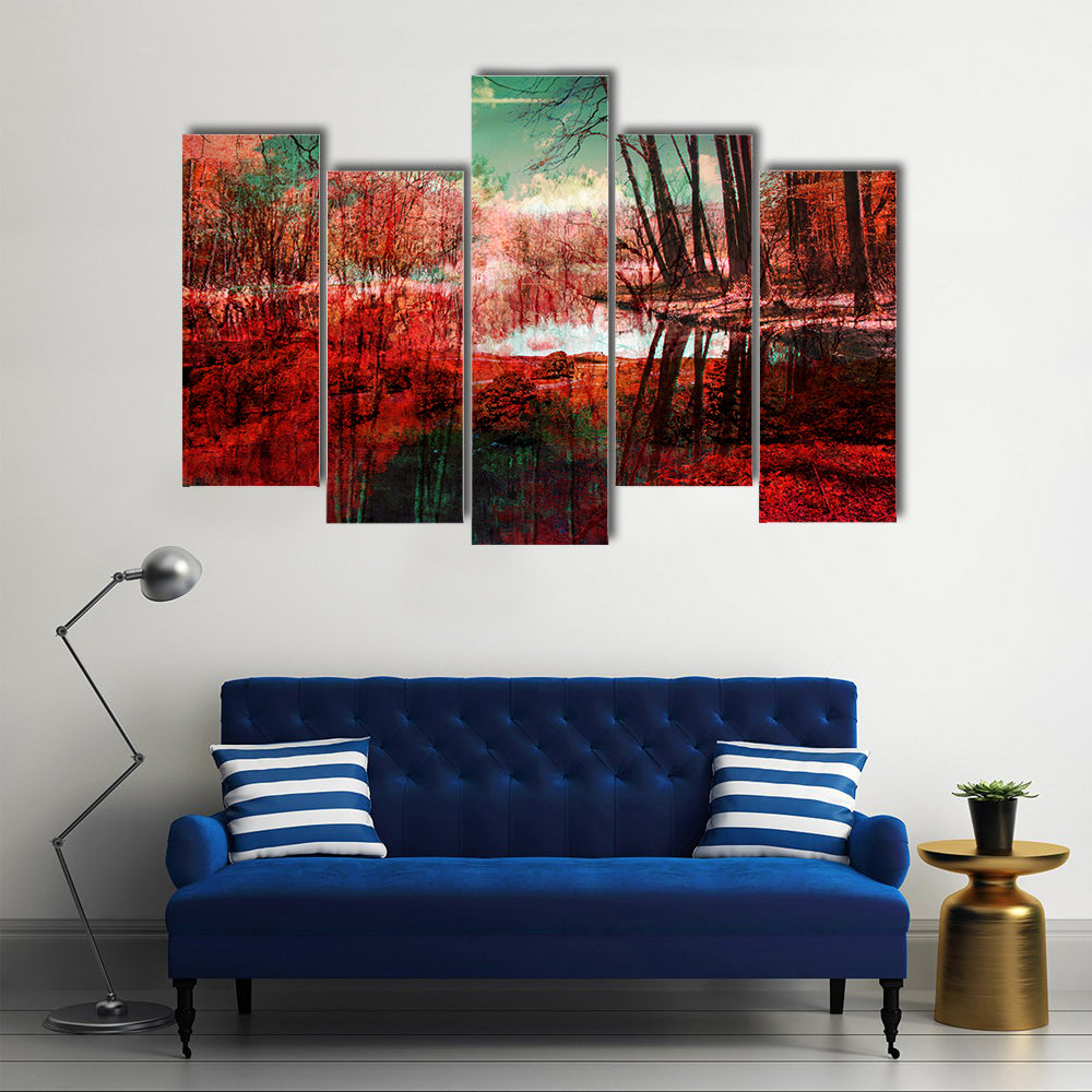 Surreal Autumn Forest Reflection Canvas Wall Art