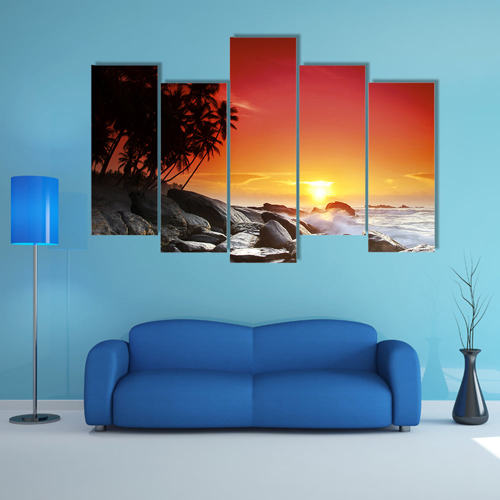 Sunset Over Sea Beach In Sri Lanka Canvas Wall Art