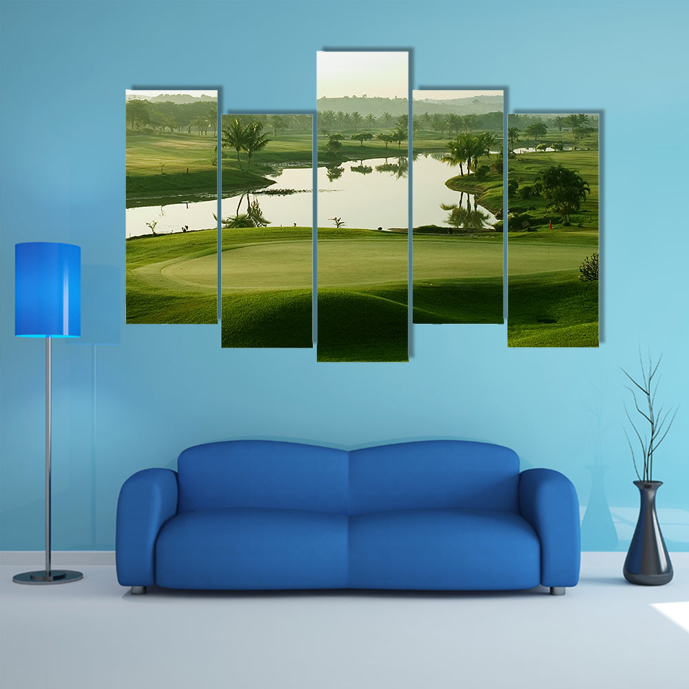 Sunrise Golf Course with Lake Canvas Wall Art