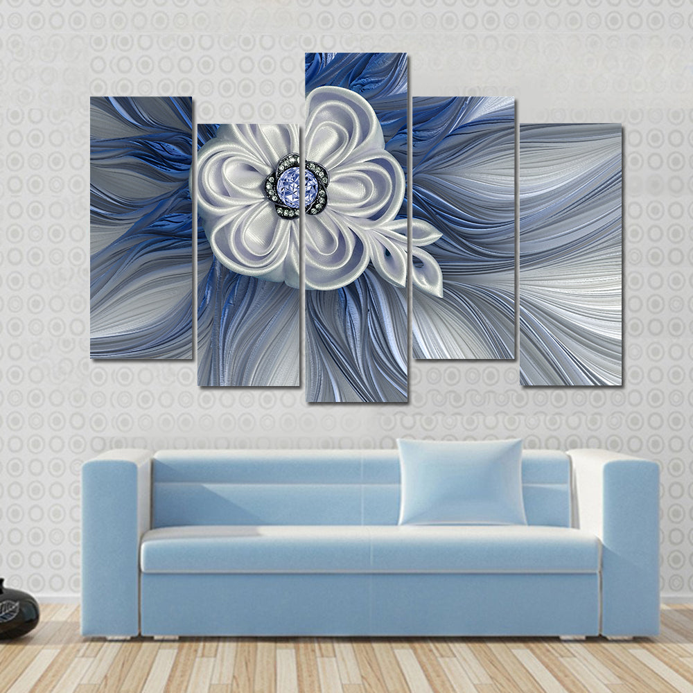 Blue Jeweled Fractal Flower Canvas Wall Art