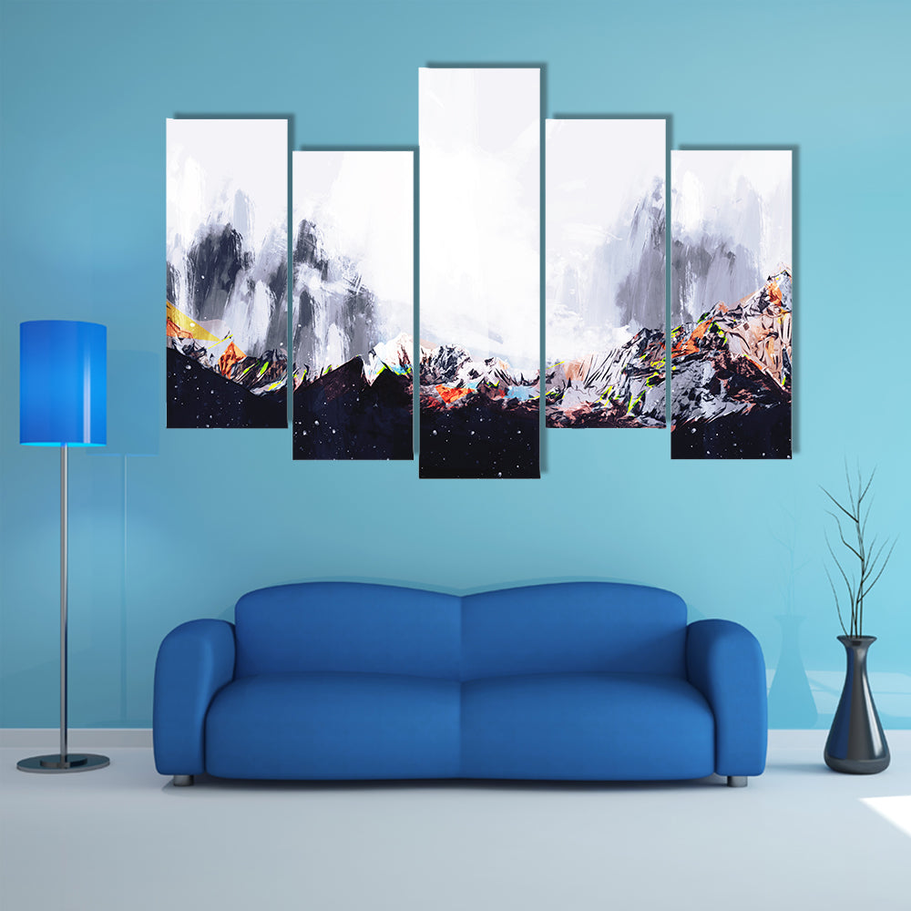Abstract Snow-capped Mountain Range with Orange Ridges Canvas Wall Art