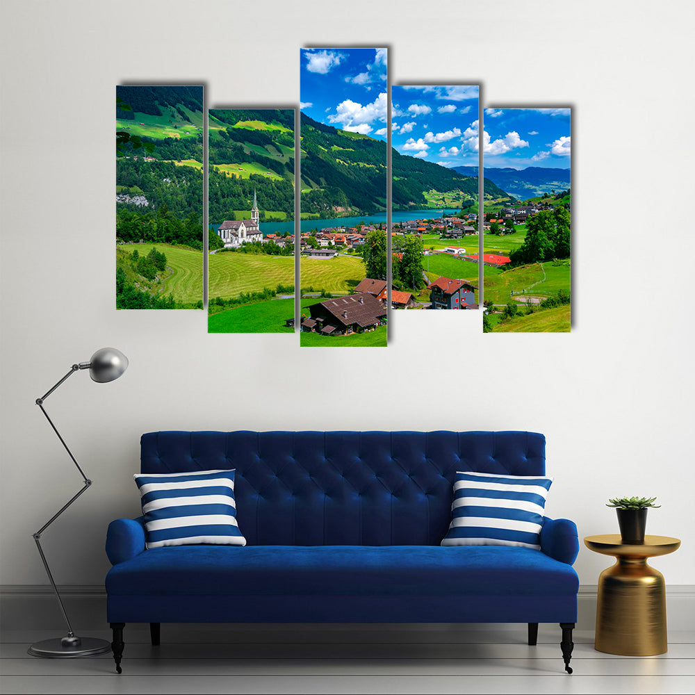 Swiss Village Lungern In Switzerland Canvas Wall Art