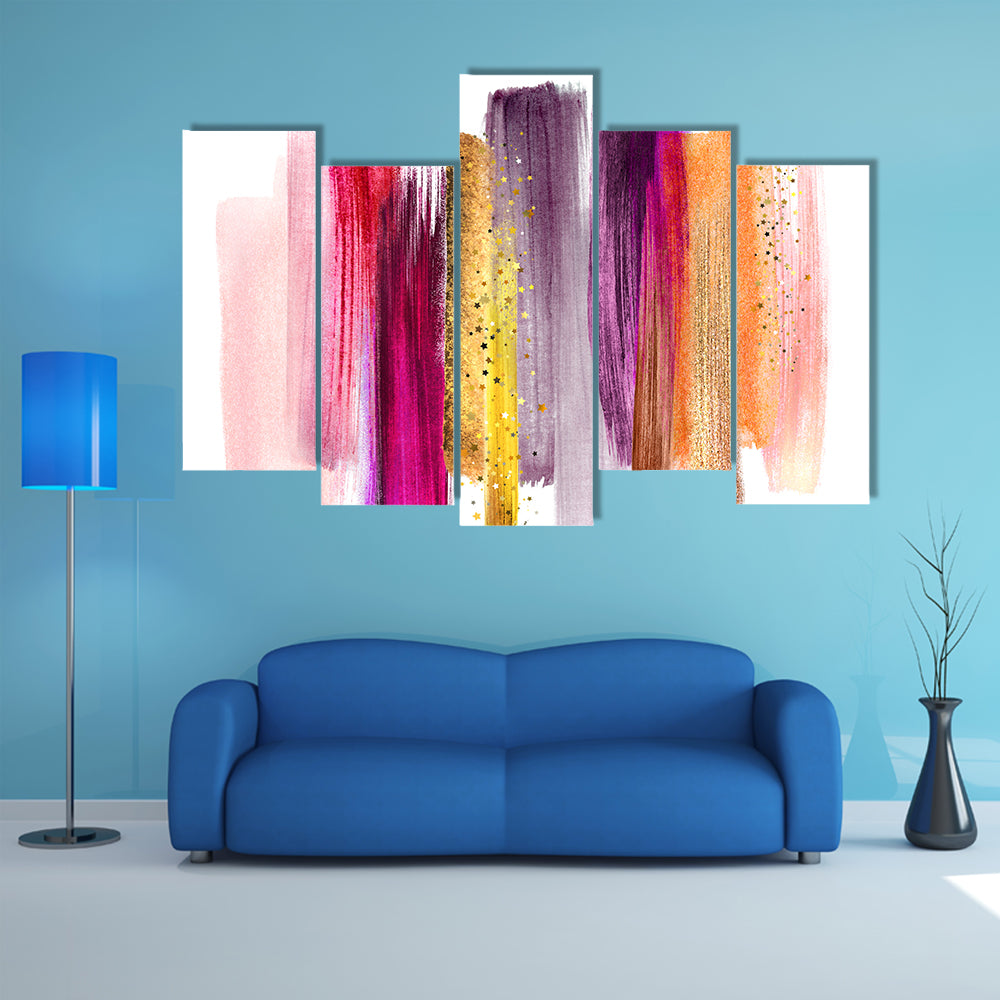 Watercolor Brush Strokes with Gold Highlights Canvas Wall Art