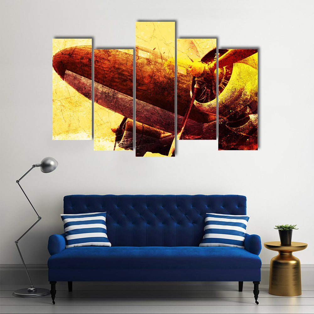 Grunge Old Military Plane Canvas Wall Art