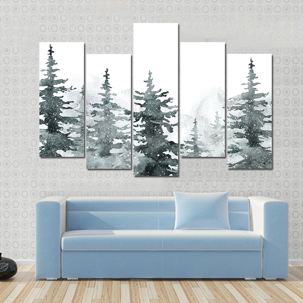 Snowy Evergreen Forest Canvas Wall Art