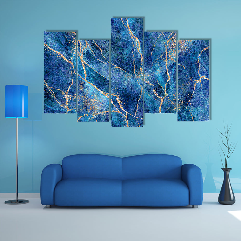 Indigo Stone with Metallic Gold Veins Canvas Wall Art