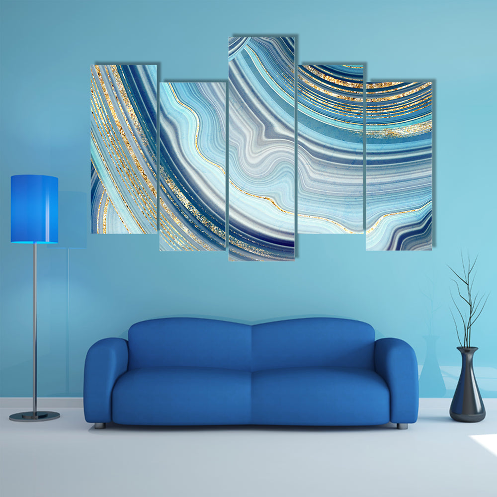 Swirling Blue Agate Marble with Gold Veins Canvas Wall Art
