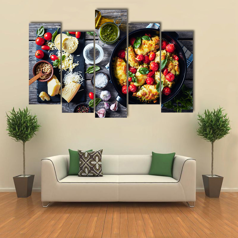 Baked Chicken Breast Rolls With Ingredients Canvas Wall Art
