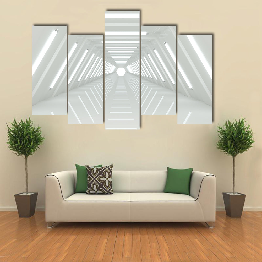 Futuristic White Corridor Tunnel Canvas Wall Art