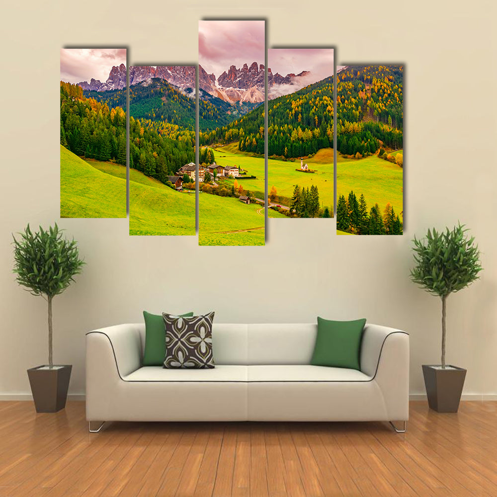 Santa Maddalena Village at Autumn Twilight Canvas Wall Art