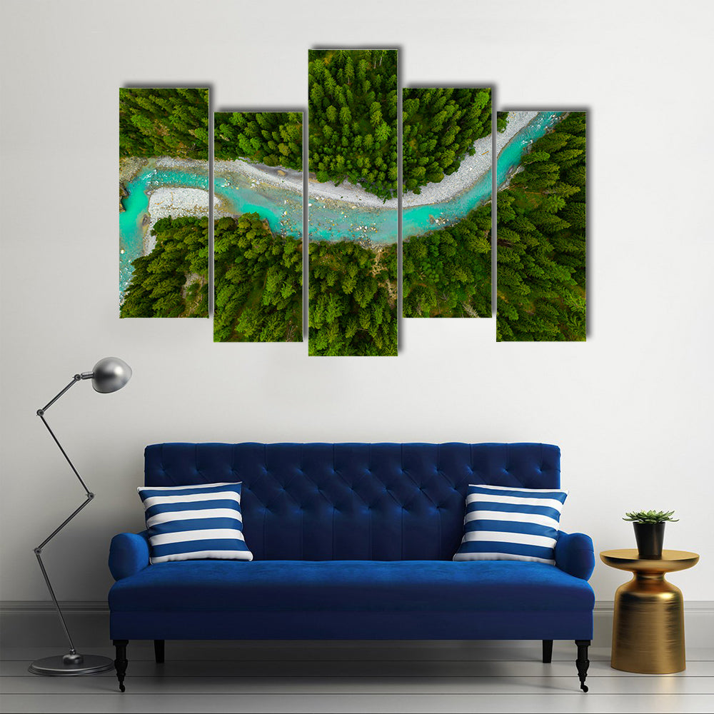 Inn River Flowing In Forest In Switzerland Canvas Wall Art