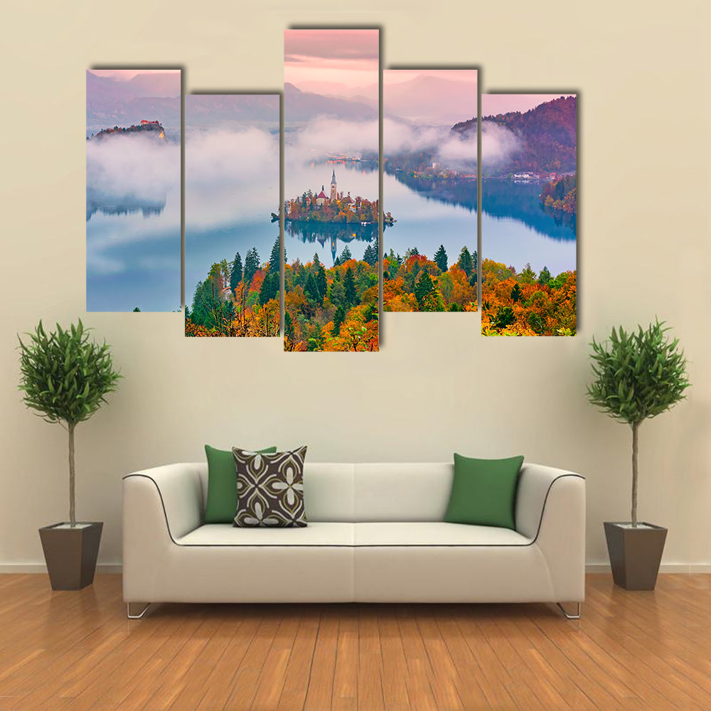 Lake Bled at Sunrise Canvas Wall Art