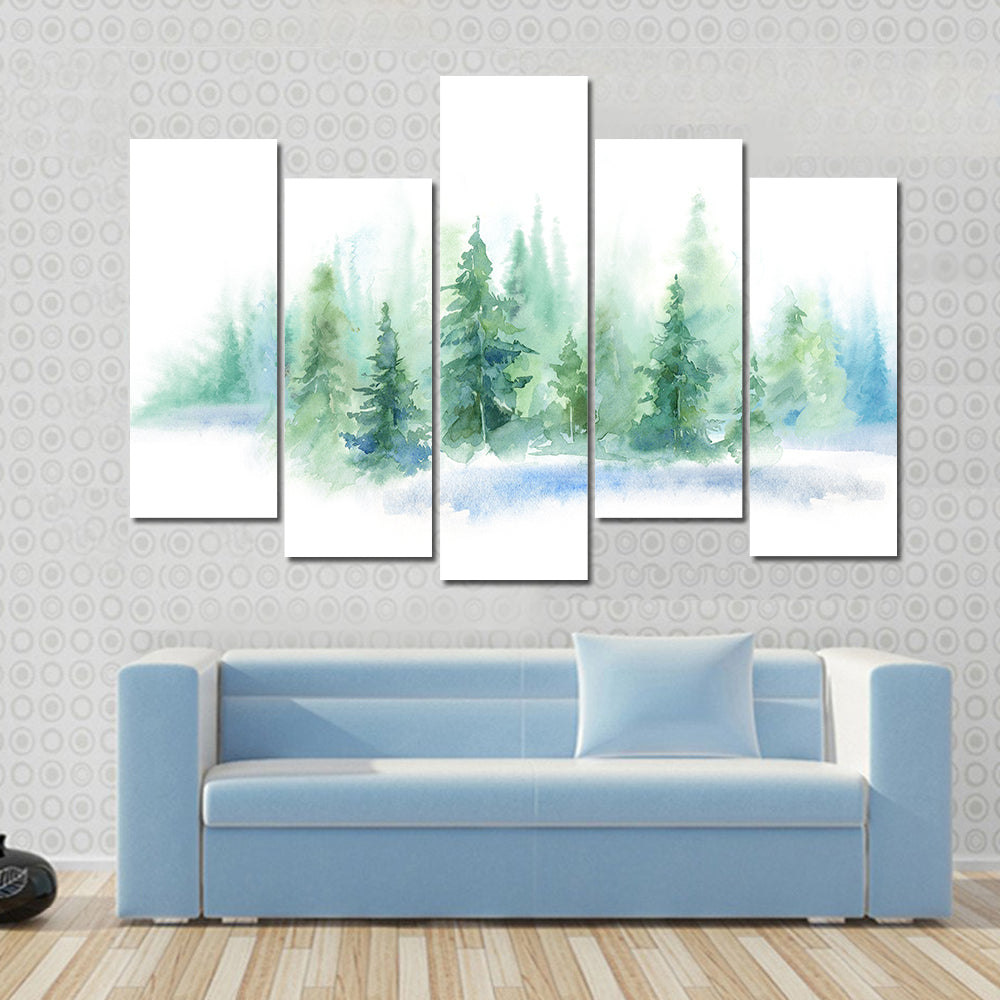 Misty Pine Forest Watercolor Canvas Wall Art