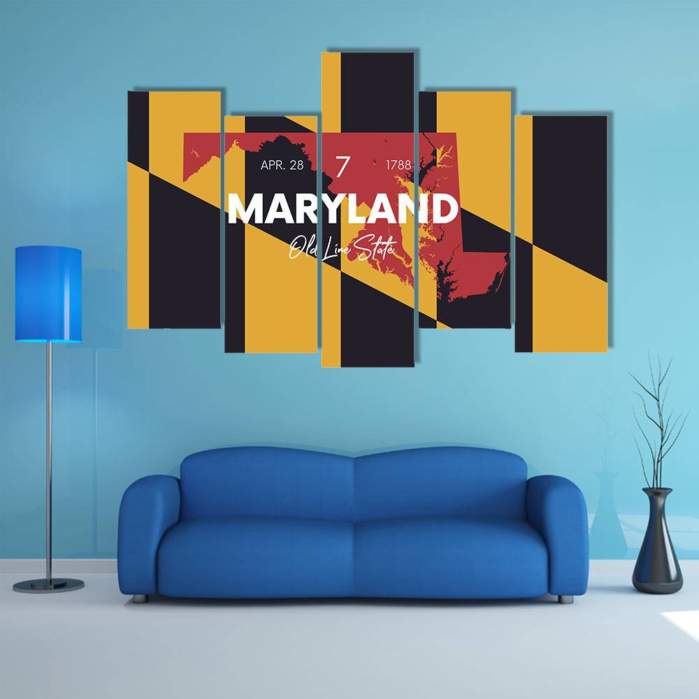 Maryland Flag Map Canvas Wall Art