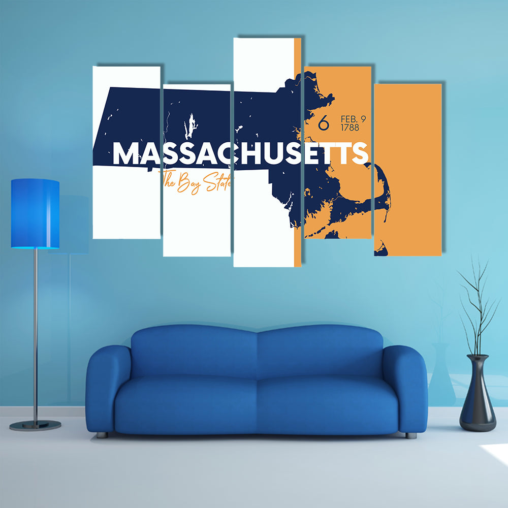 Massachusetts State Map Canvas Wall Art