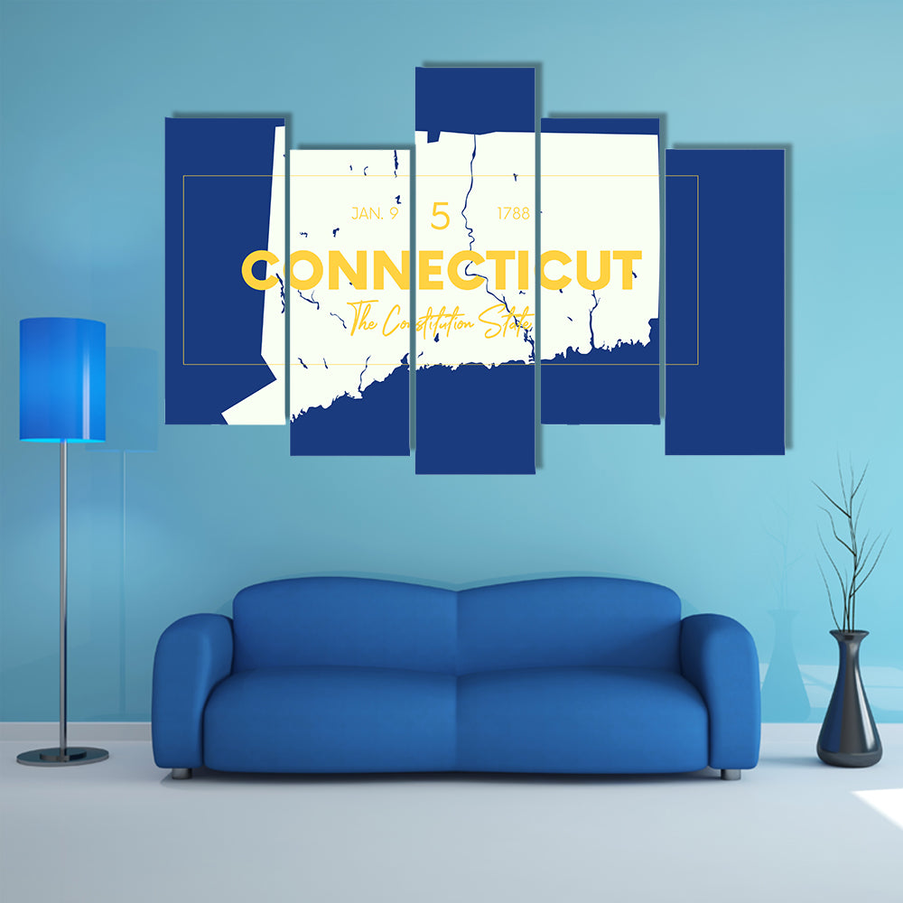 Connecticut State Map with Typography Canvas Wall Art