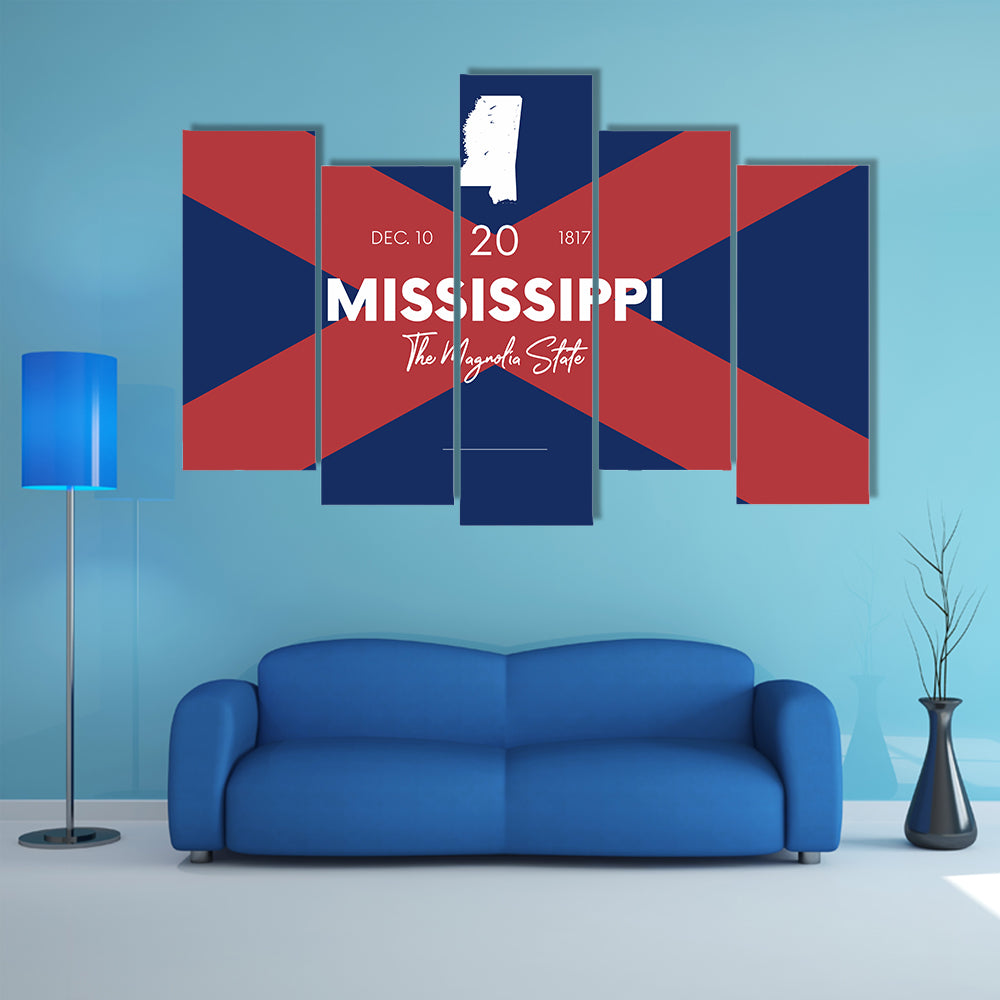 Mississippi State Map with Saltire Background Canvas Wall Art