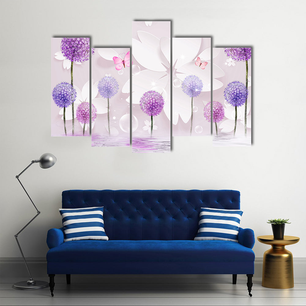 Purple Floral Lake Reflection Canvas Wall Art