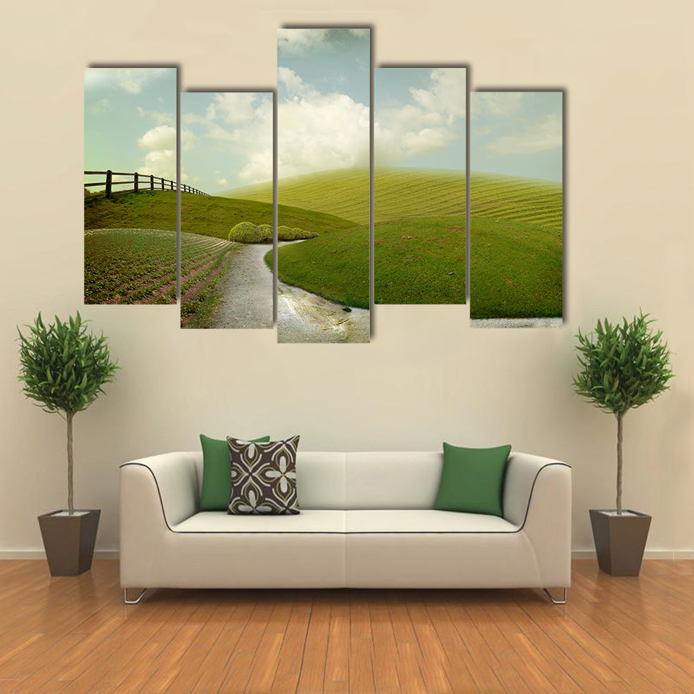 Winding Path Through Rolling Green Hills Canvas Wall Art