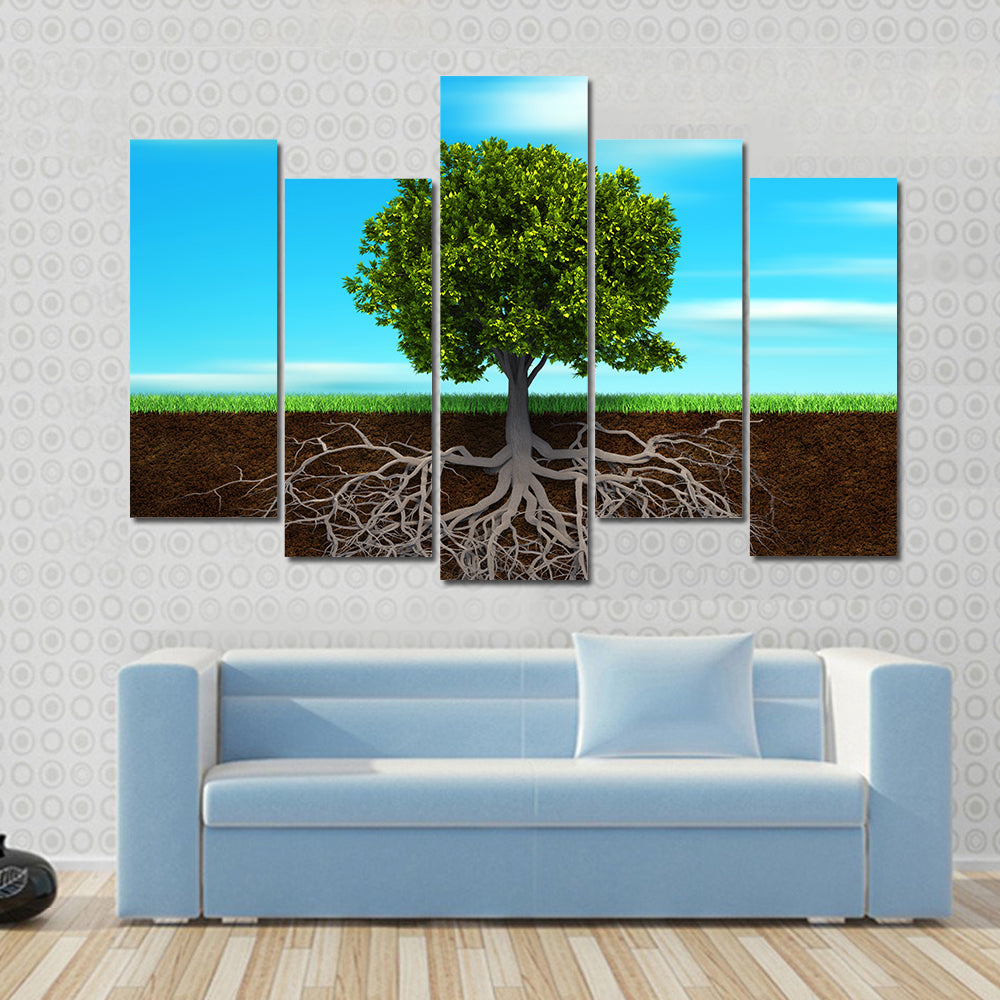 Tree Root Cross-section Illustration Canvas Wall Art