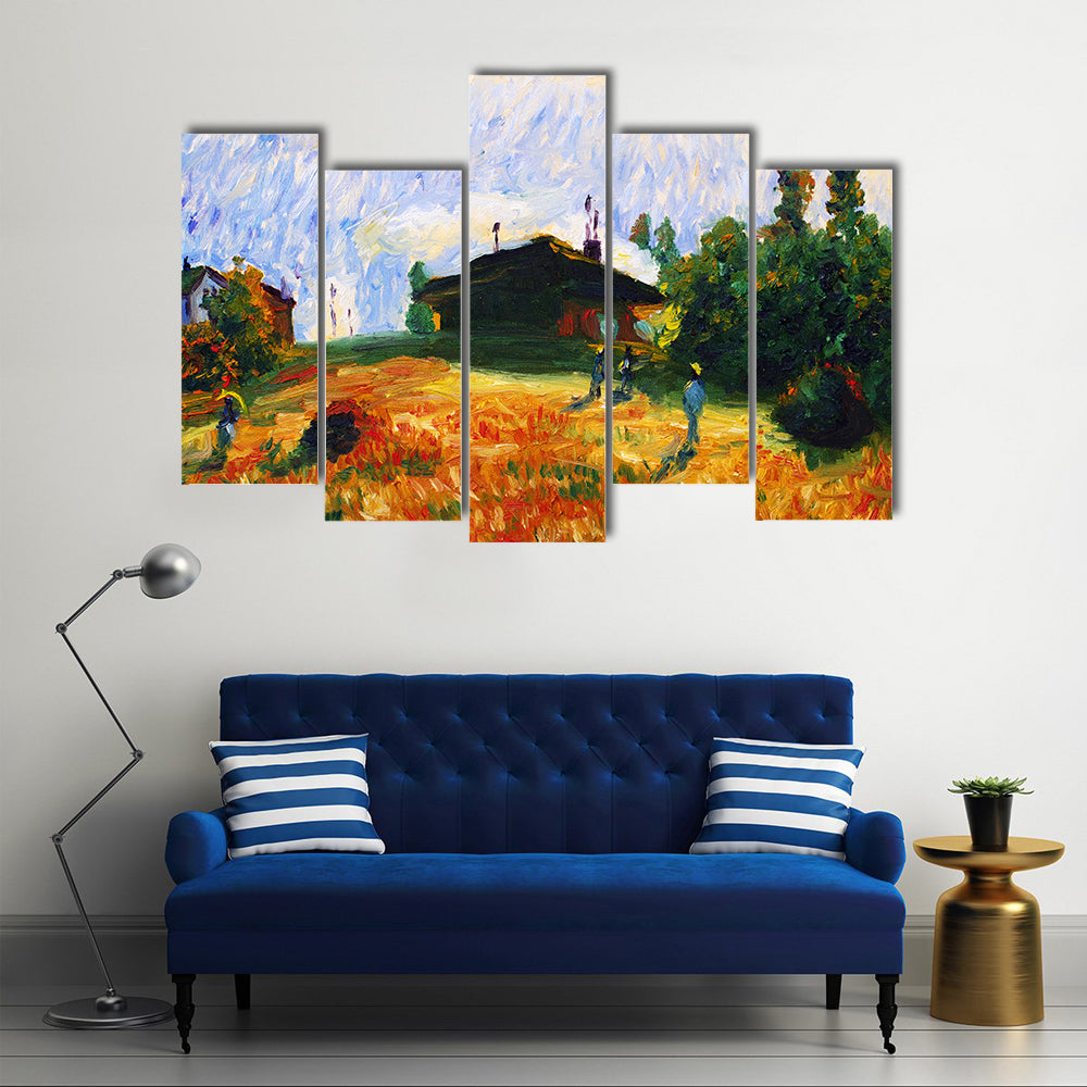 Pastoral Cottage in Golden Wheat Field Canvas Wall Art
