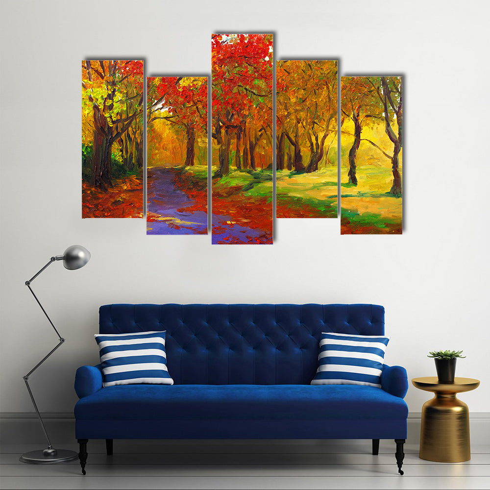 Maple Forest Path in Autumn Canvas Wall Art