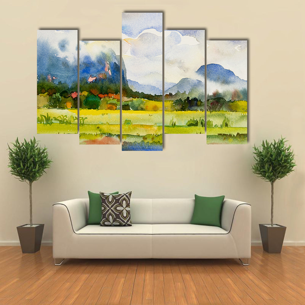 Watercolor Countryside Meadow Canvas Wall Art
