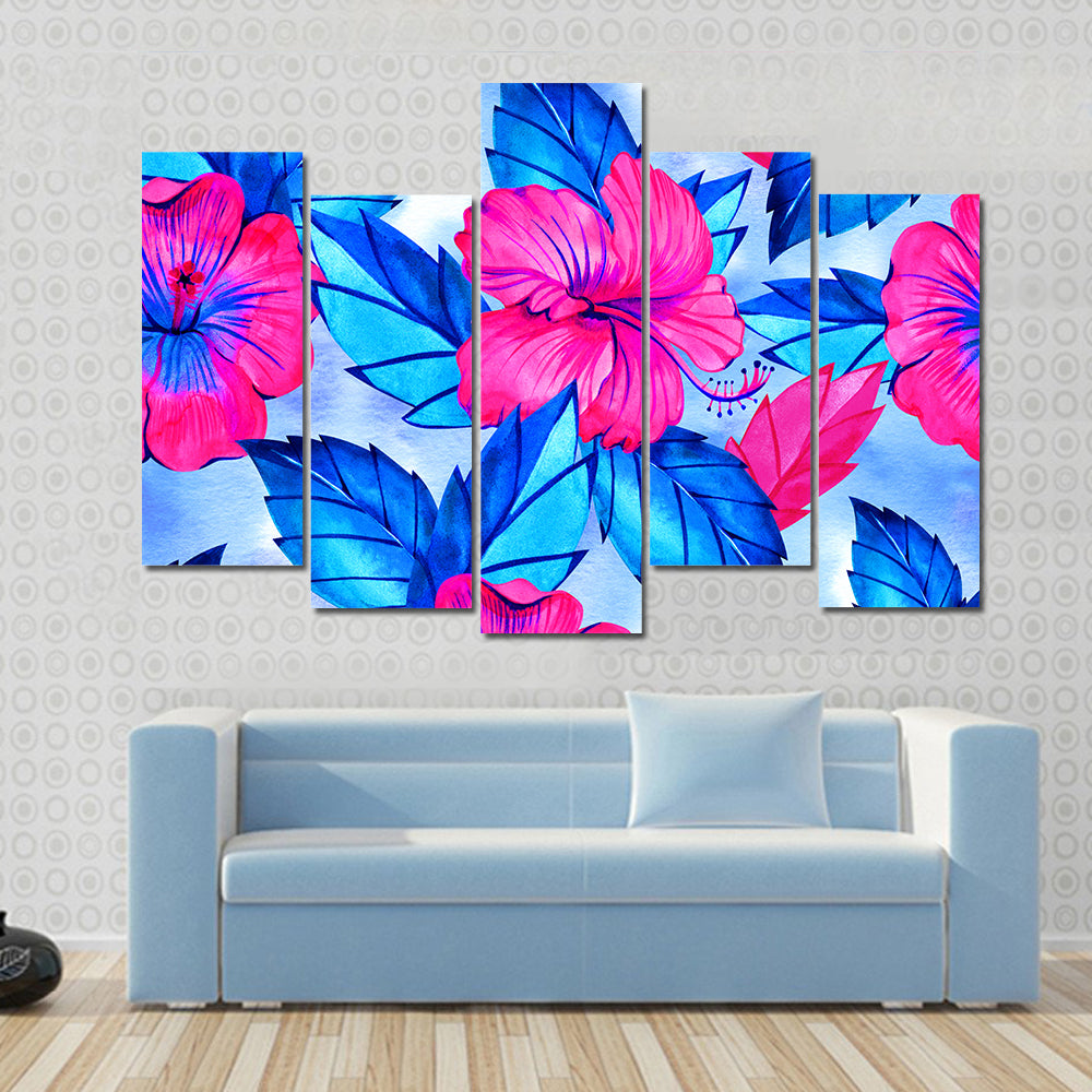 Hibiscus Floral Pattern Canvas Wall Art