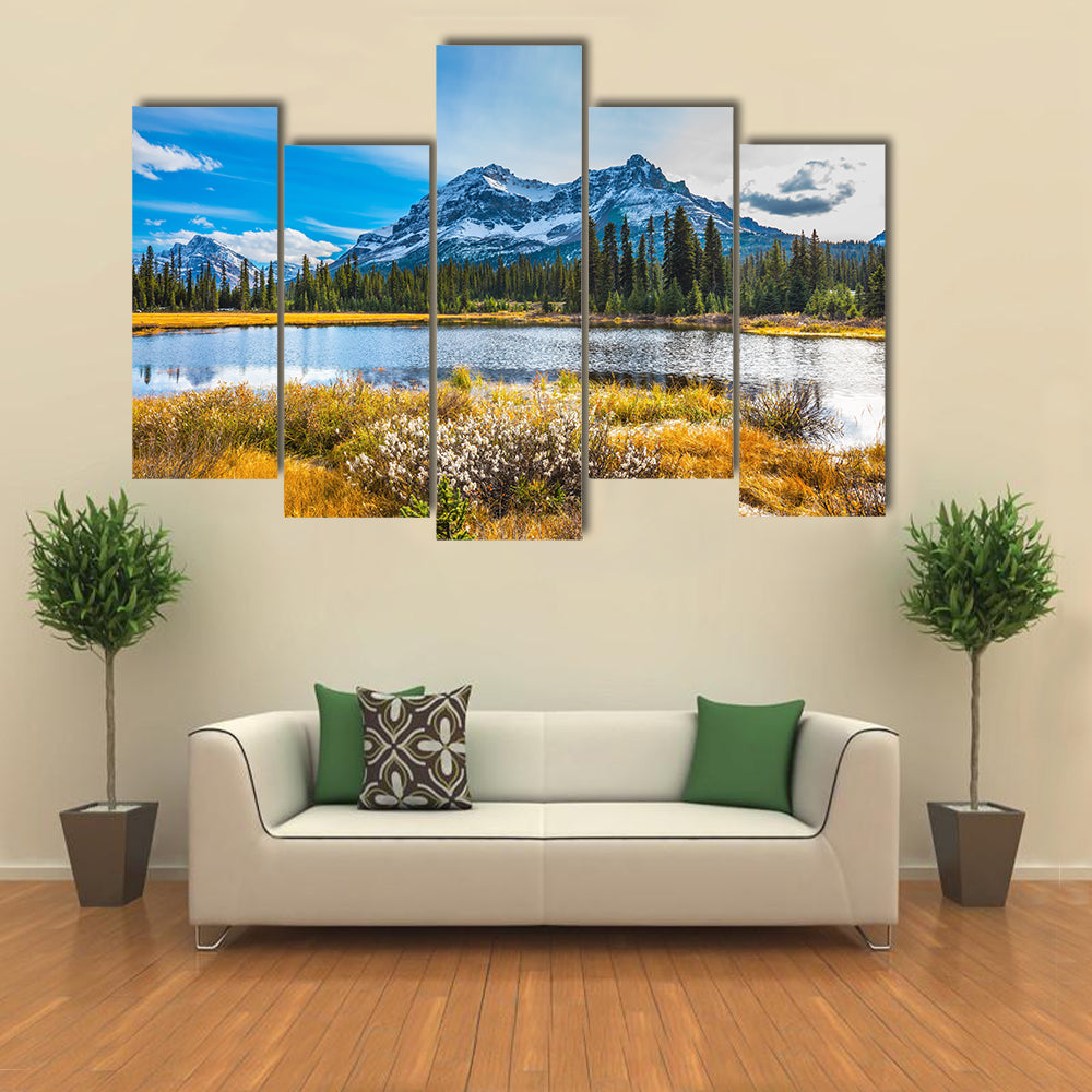 Snowy Rocky Mountains Lake Reflection Canvas Wall Art
