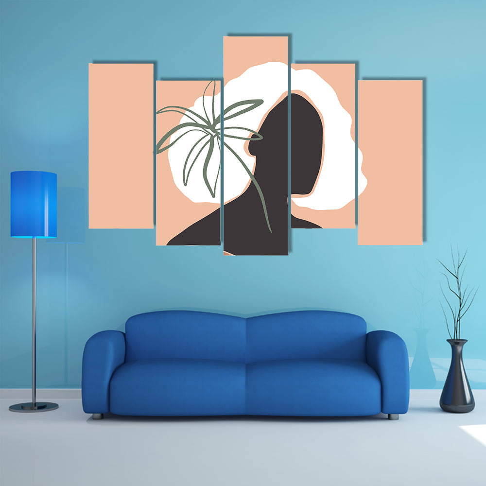 Pastel Terracotta Female Silhouette with Palm Leaf Canvas Wall Art