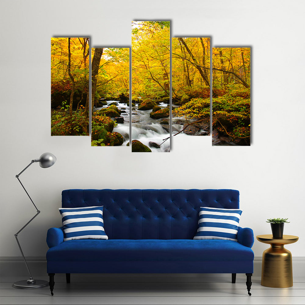 Autumn Colors Of Oirase River Canvas Wall Art
