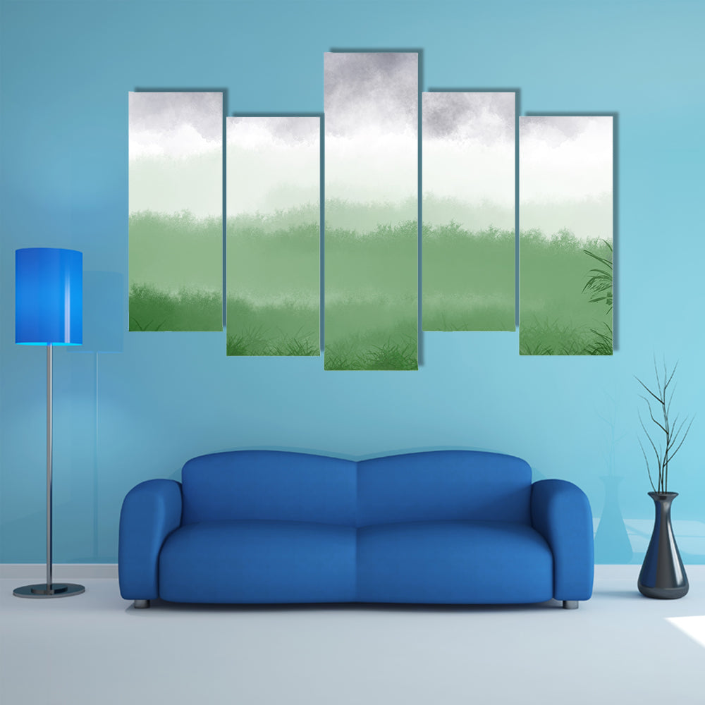 Misty Green Field with Rolling Hills Canvas Wall Art