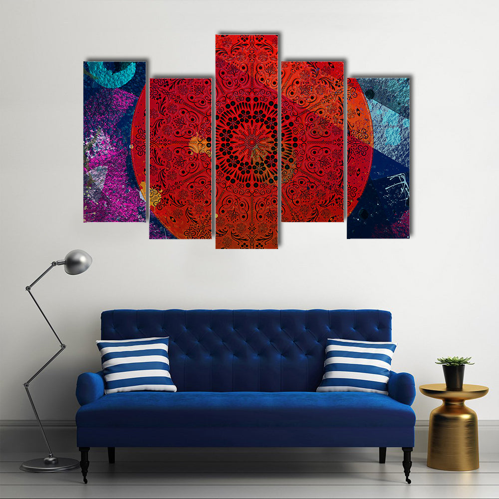 Intricate Red Mandala with Teal Accent Canvas Wall Art