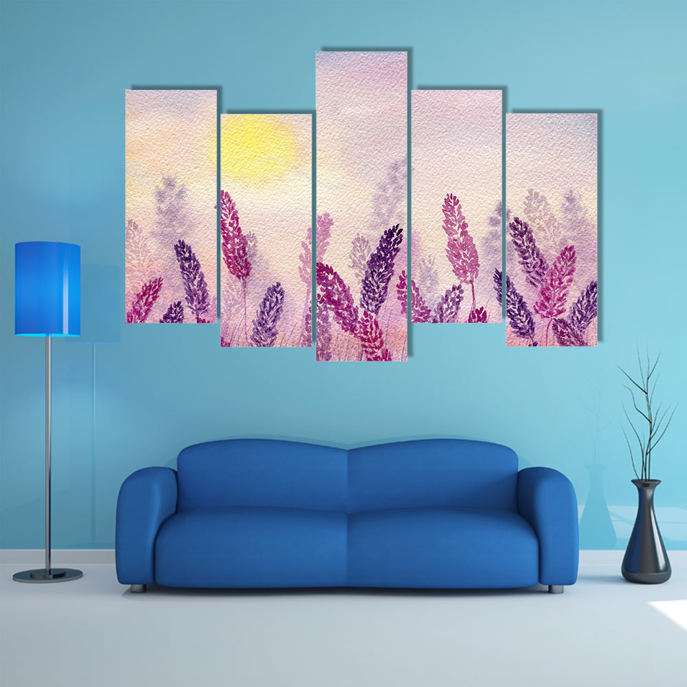 Misty Lavender Field at Sunrise Canvas Wall Art