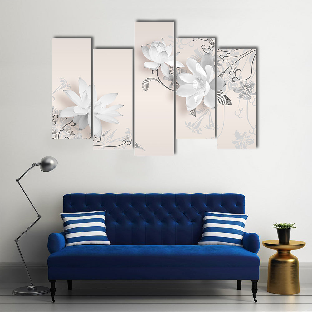 3d White Lotus Floral Mural Canvas Wall Art