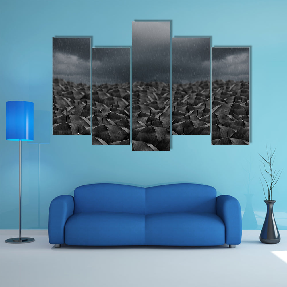 Umbrellas in the Rain Canvas Wall Art