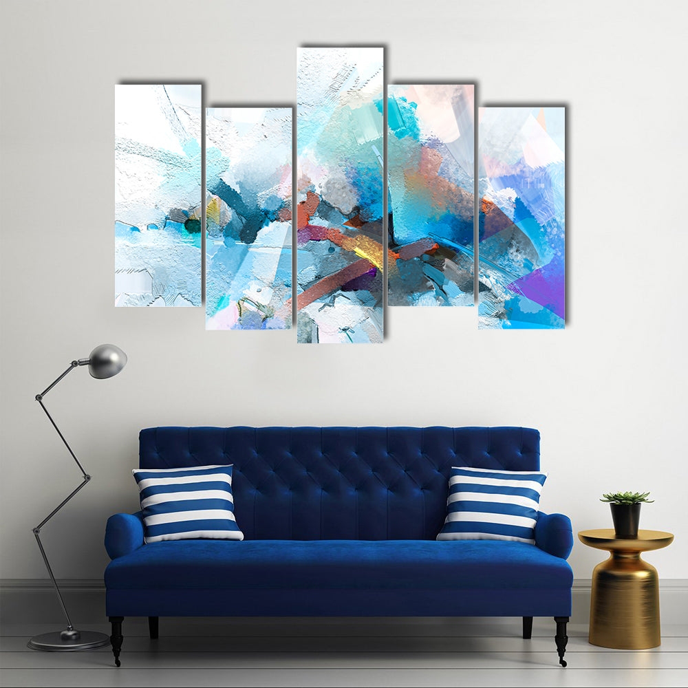Oil Brushstroke Abstract in Blue and Orange Canvas Wall Art