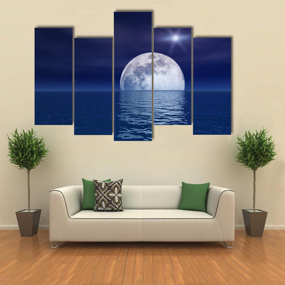 Quasar Star Over Night Moon Over Sea Wall Art