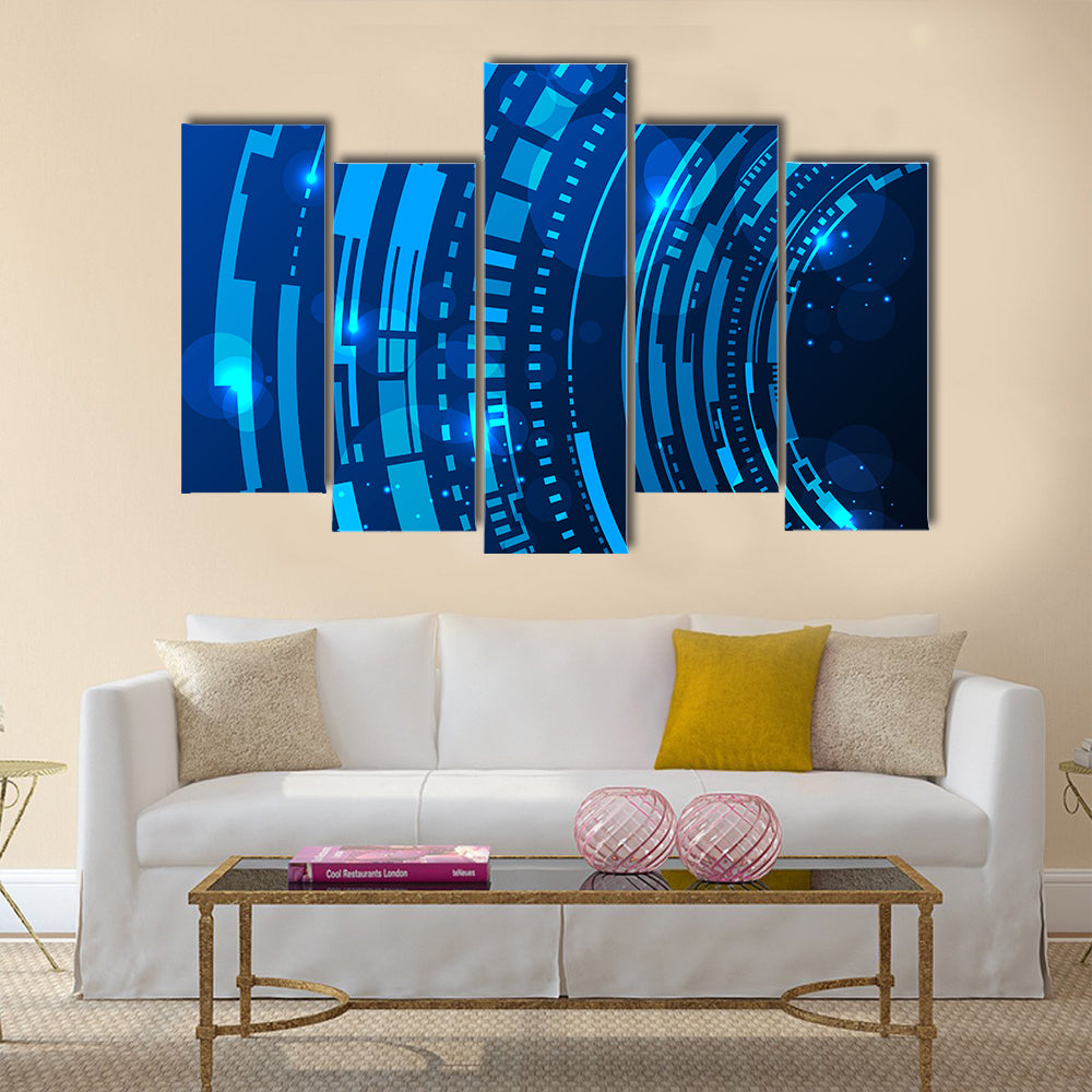 Futuristic Blue Concentric Rings Canvas Wall Art