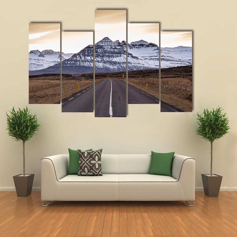 Ring Road At Sunset In East Fjords In Iceland Canvas Wall Art