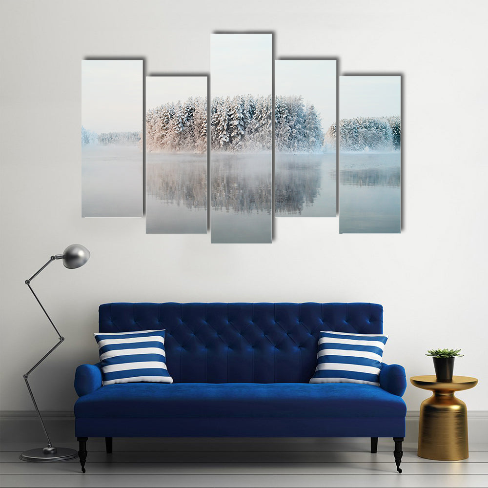 Unfrozen Lake In Winter Forests Of Karelia Russia Canvas Wall Art