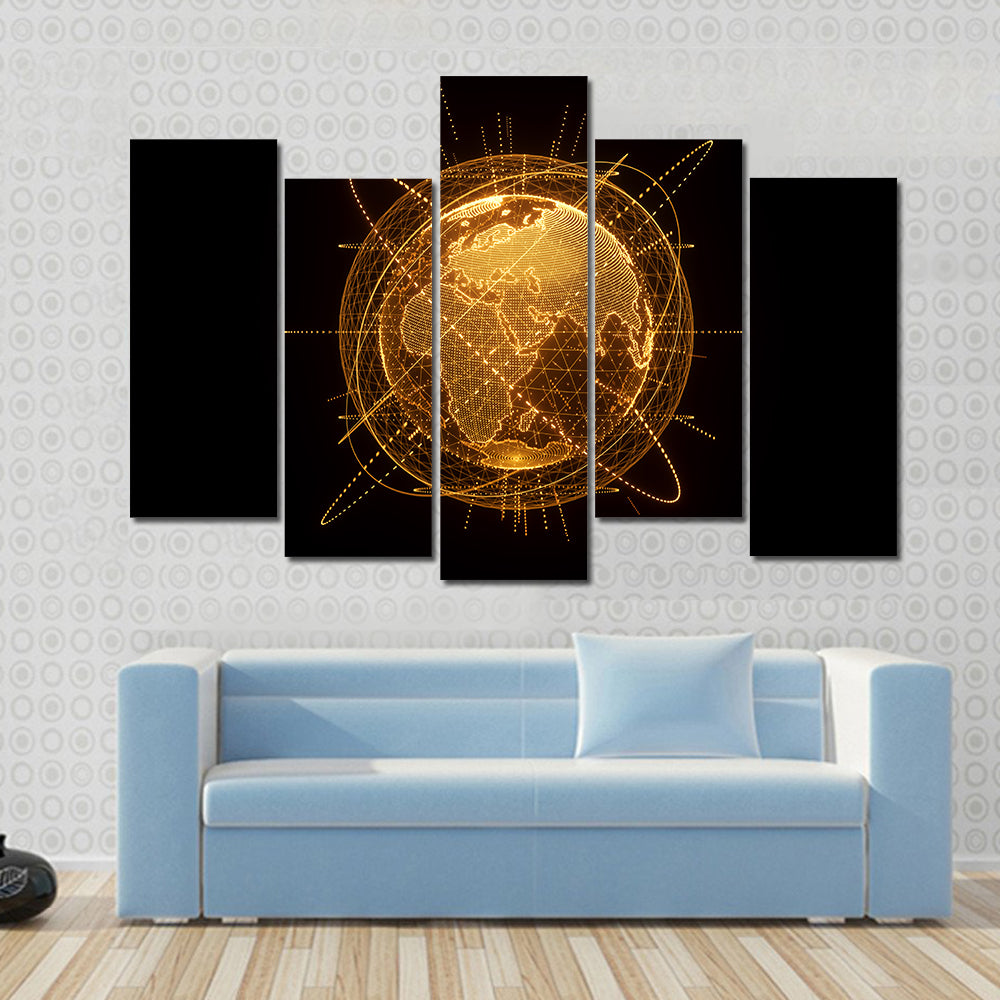 Global Network Wireframe Globe Canvas Wall Art