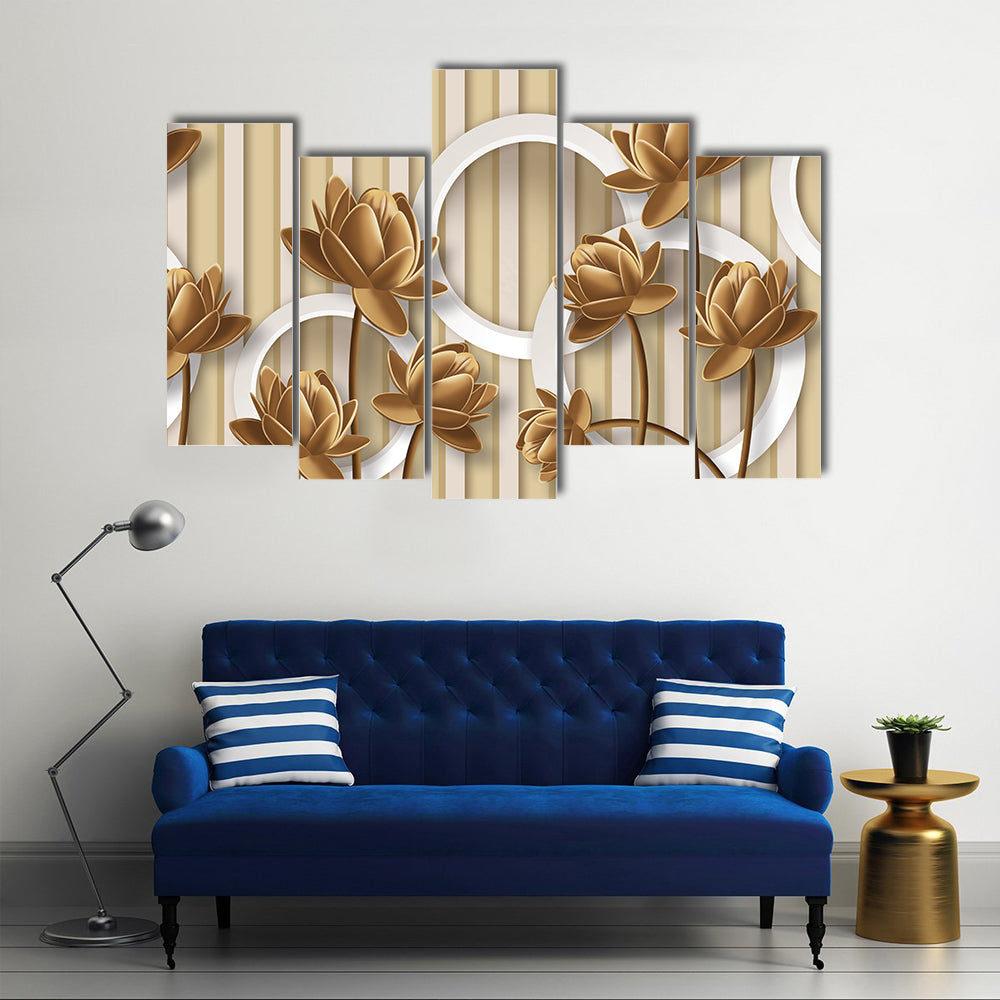Golden Lotus with Interlocking White Rings Canvas Wall Art