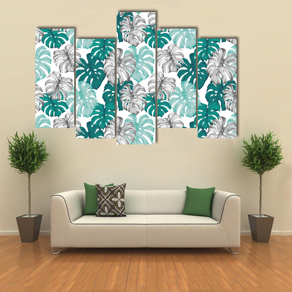 Duo Toned Monstera Leaves Pattern Canvas Wall Art