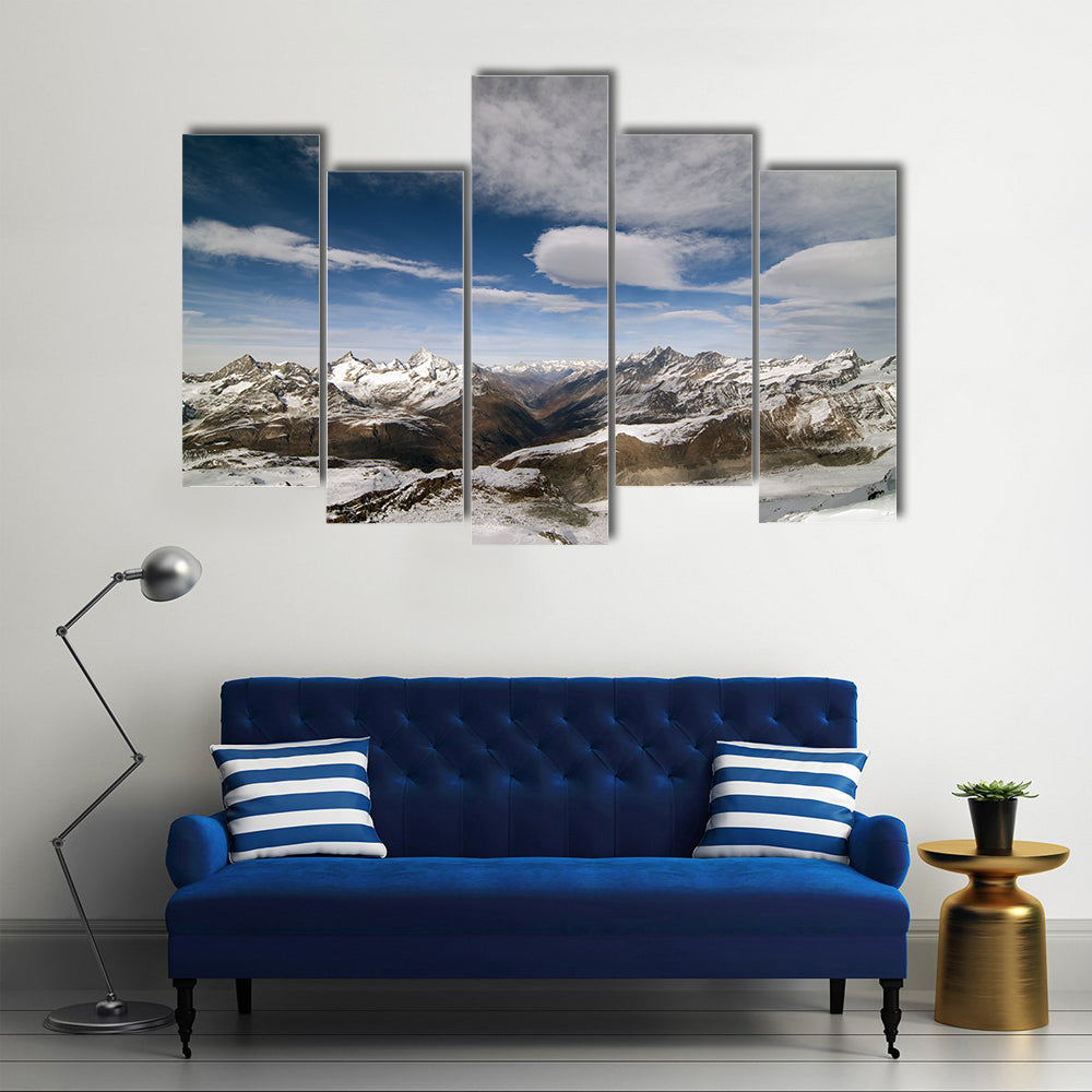 Snow Covered Peaks In Alpine Range Between Switzerland And Italy Canvas Wall Art