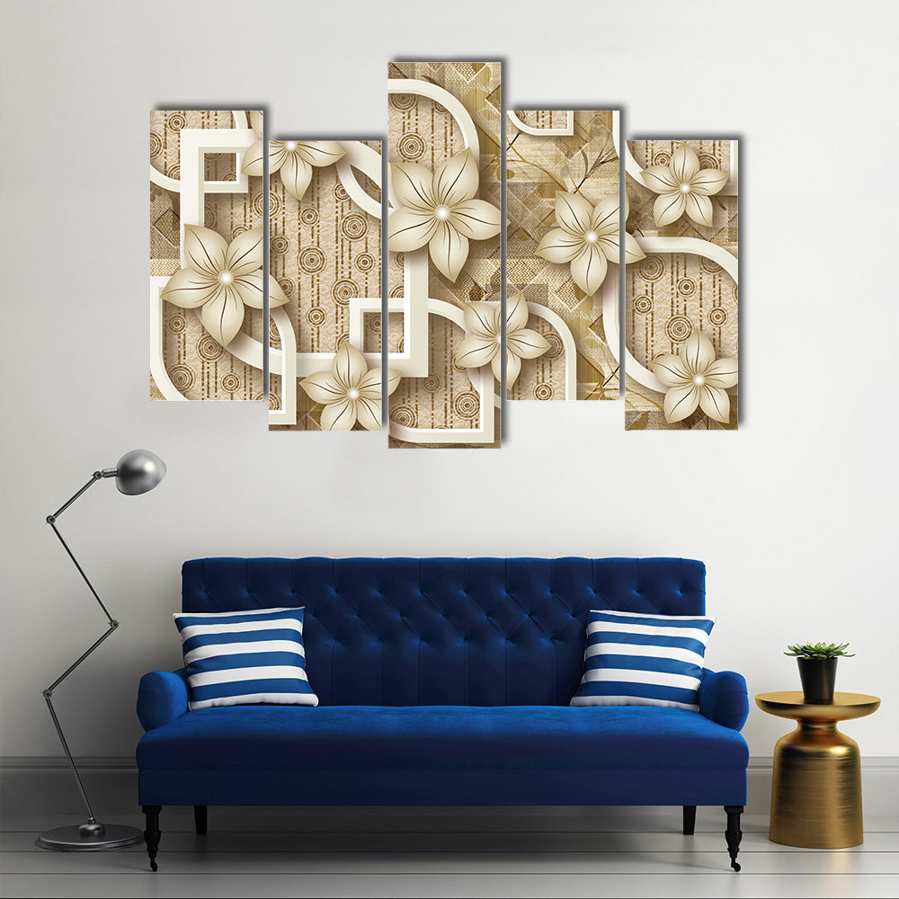 3d Floral Geometric Composition Canvas Wall Art