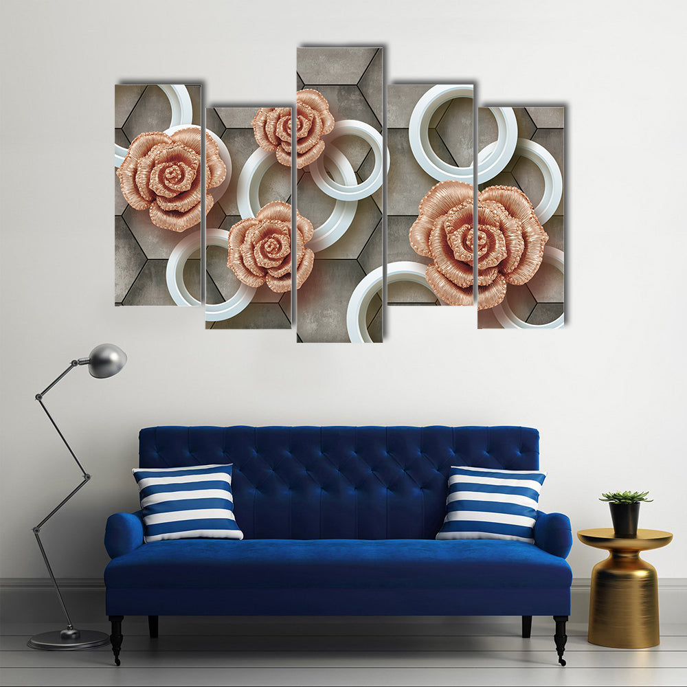 Rose-gold Roses on 3d Tiles Canvas Wall Art