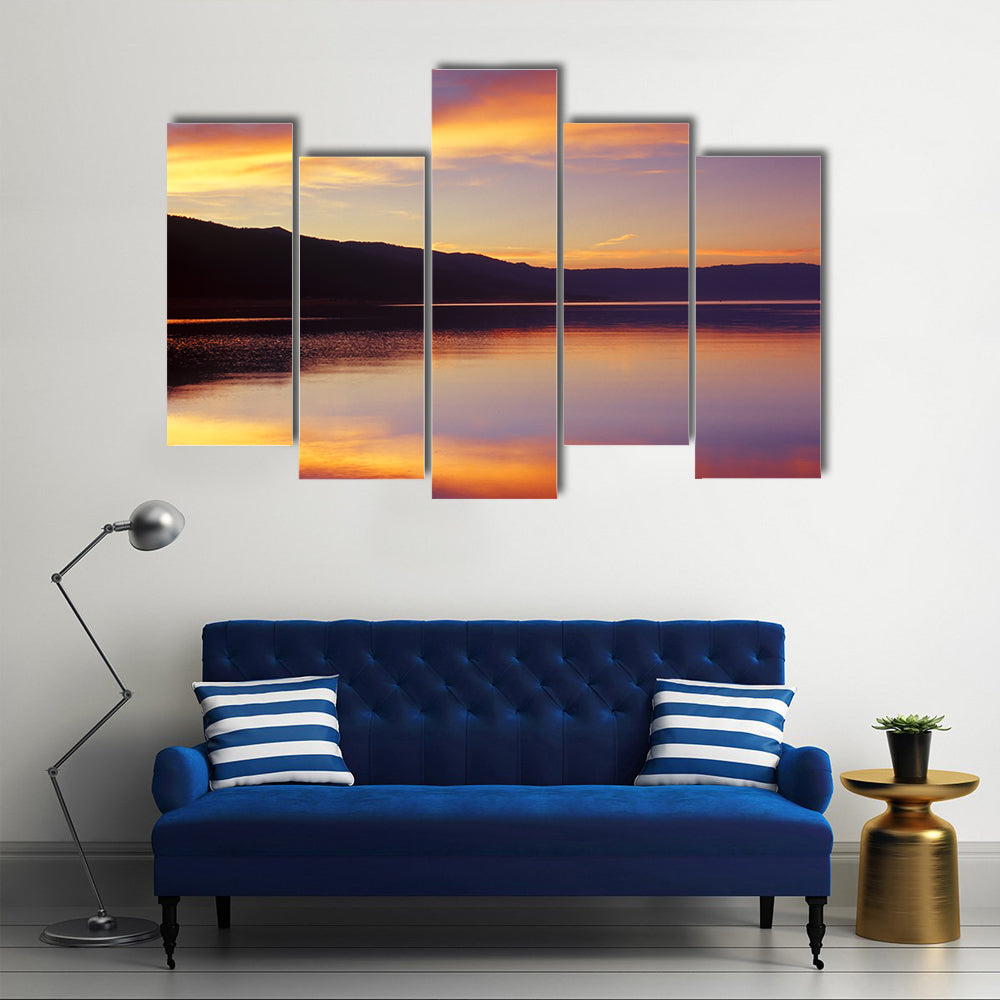 Wispy Clouds Over Lake at Sunset Canvas Wall Art