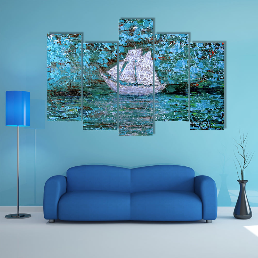 White Three-masted Sailboat at Twilight Canvas Wall Art